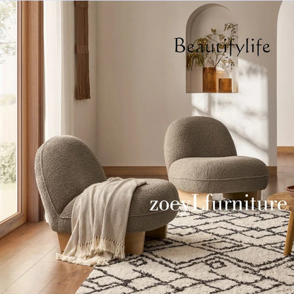 Nordic minimalist lamb wool balcony single sofa Italian living room solid wood leisure sofa