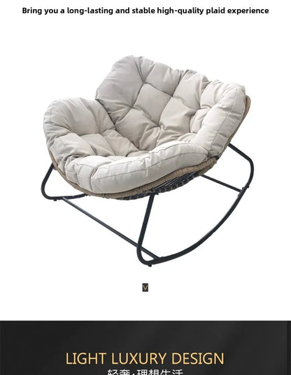 PE Rattan Weave Rocking Chair Lie Down or Sleep Lunch Break Chair Living Room Balcony Chaise Longue Adult Kid Recliner Lazy Sofa