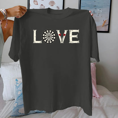 LOVE with dartboard and darts  pure cotton women's Tshirt comfort fit
