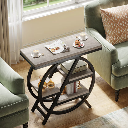 Tribesigns End Table for Living Room, 3-Tier Narrow Side Table with Storage, Wood Sofa Side Table with Geometric Metal Frame