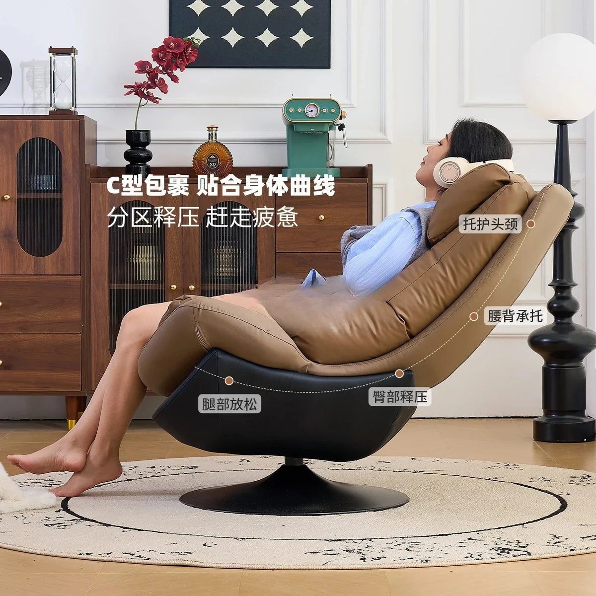 AASingle Sofa Rotating Chair Balcony Living Room Leisure Chair Light Luxury