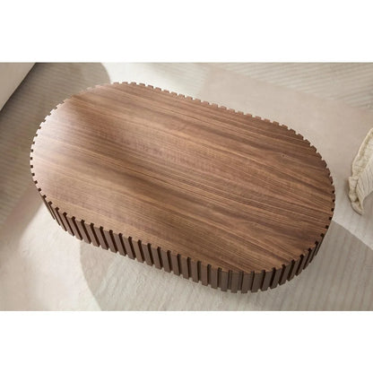 Modern Drum Style Wooden Coffee Table, 43.7" Diameter, for Living Room and Tea Time