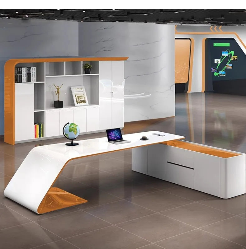 L Shaped Wooden Designer Office Desks Modern Luxury Drawers Large Computer Desks Asthetic Study Escritorio Office Furniture