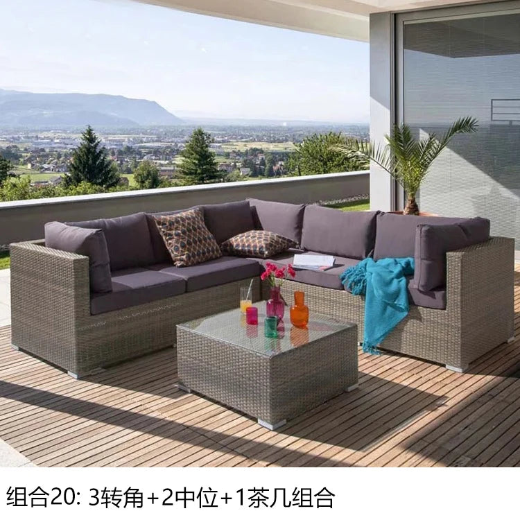 Terrace Modern Garden Sofas Outdoor Combination Courtyard Nordic Garden Sofas Waterproof Pe Rattan Furniture Sofá Jardín MHHYSF