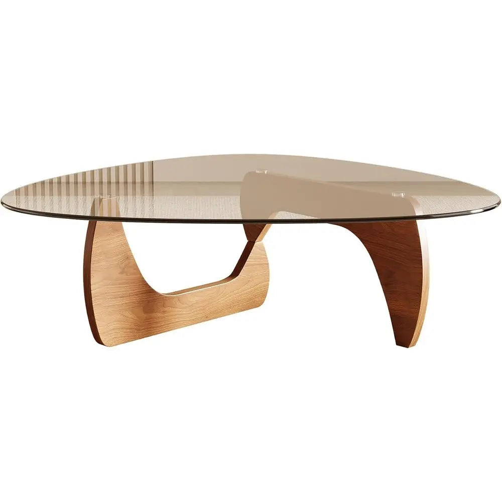 Table basse, plateau en verre trempé 42,5 x 28,5 x 16,1, couleur bois naturel