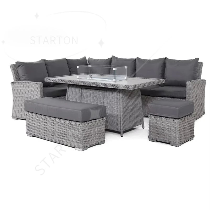 Modern Luxury Lounge Waterproof Patio Couch Sofa Garden Set Fire Pit Aluminum Wicker Rope Rattan Outdoor Furniture Set