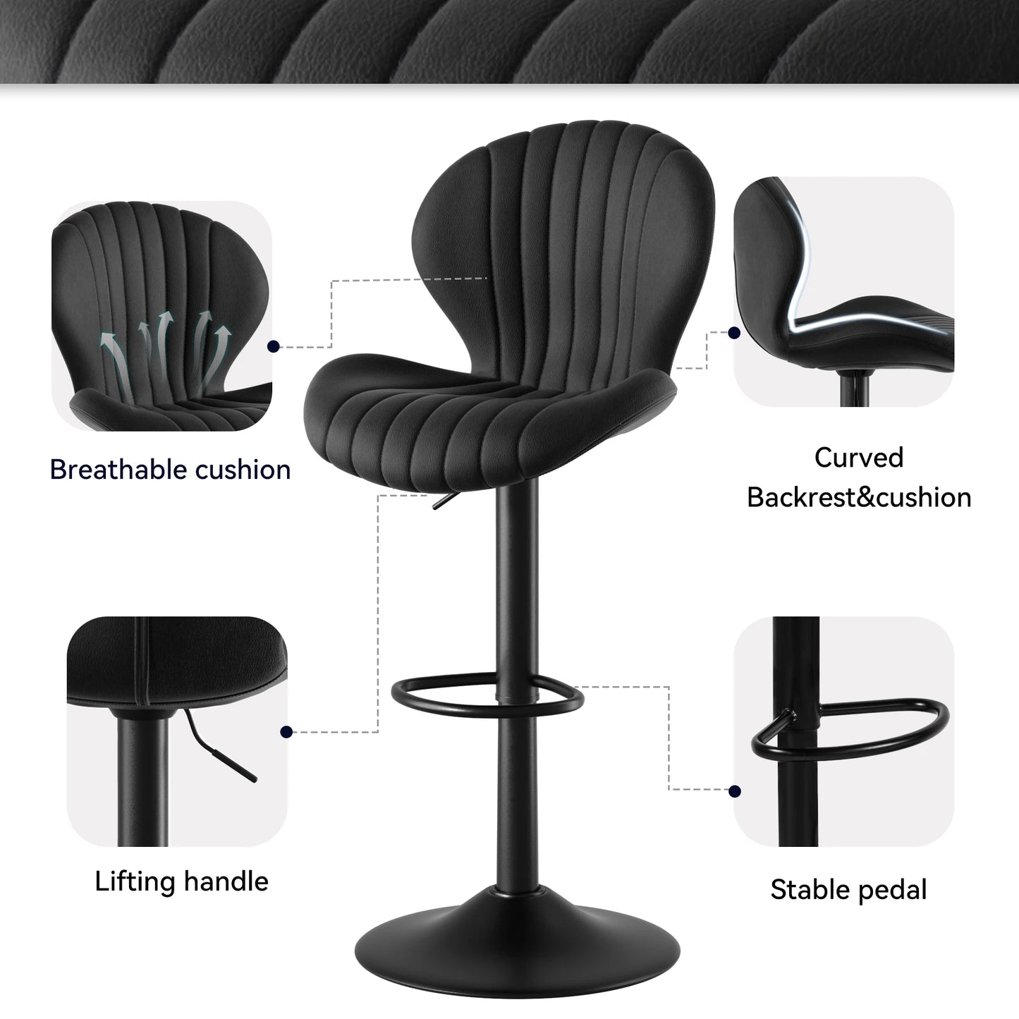 2pcs Bar Chair, 360° Rotating, Adjustable Height, Artificial Leather Upholstered With Backrest, Suitable For Dining Room
