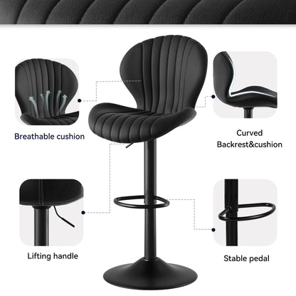 2pcs Bar Chair, 360° Rotating, Adjustable Height, Artificial Leather Upholstered With Backrest, Suitable For Dining Room
