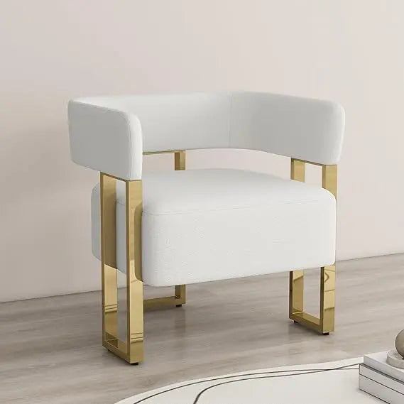Modern Sherpa Boucle Accent Chair Upholstered Armchair White Bucket Chair Comfy Side Chair Round Barrel Arm Chairs for Small Sp