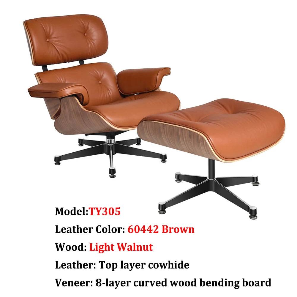 Replica Mid Century Tall Size Chaise Genuine Leather Lounge Chair With Ottoman Black Walnut and Palisander Living Room Chairs