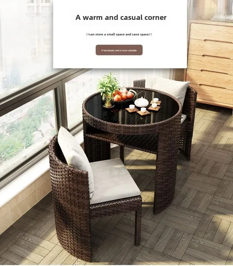 Balcony courtyard leisure table and chair combination rattan chair three piece set tea imitation rattan chair tea table