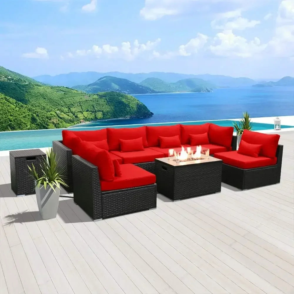 #For Patio Furniture Sectional Sofa with Gas Fire Pit Table Outdoor Patio Furniture Conversation Sets Propane Fire Pit&