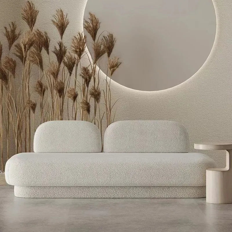 Lamb wool armless sofa, modern simple balcony living room double straight row sofa