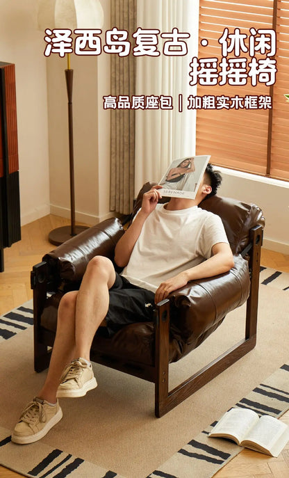 High-End Solid Wood Recliner Sofa Chair Home Personal Leisure Living Room Furniture Small Sofa Comfortable Lazy Chair