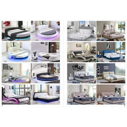 Bedroom furniture leather bed with blue led lights and music therapy bed A021