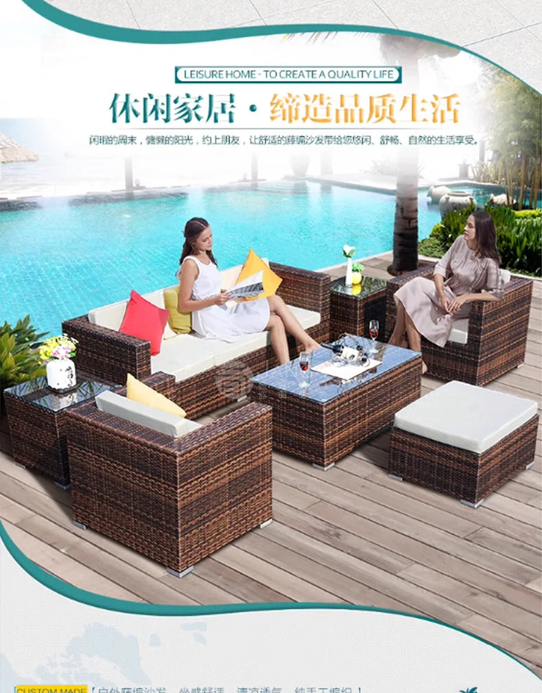 Outdoor villa courtyard sofa hotel B & B terrace waterproof sunscreen sofa furniture indoor and outdoor rattan weaving