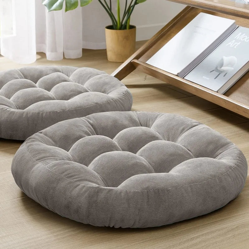 Round Large Floor Seat Pillows Gray Tufted Corduroy Cushions for Outdoor Yoga Tatami Chair Pad Casual Seating Reading Cushion 방석