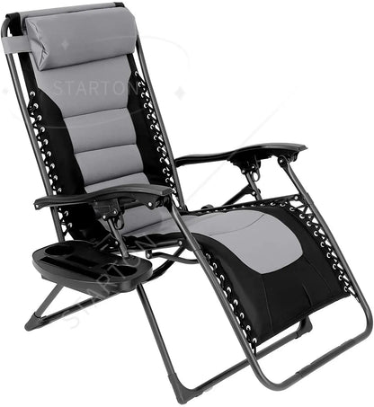 160kg Outdoor Folding Lounge Chair  Patio Chaise Lounge Recliner Adjustable Headrest &Cup Holder Outside Reclining