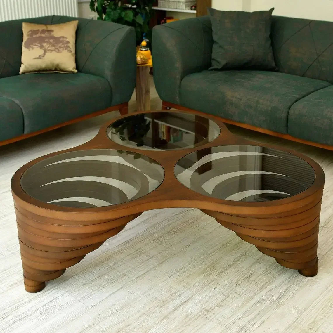Meubles de salon en noyer naturel, table basse moderne faite à la main, menuiserie, décoration de bord solide