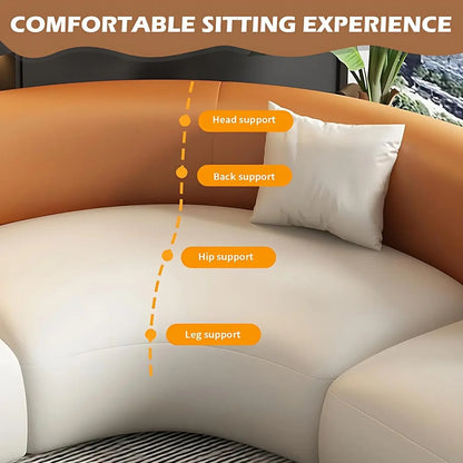 Curved Leather Corner Sofa Set with Solid Wood Frame, Modern Sectional Couches for Living Room, Comfortable Leather Couch Sets