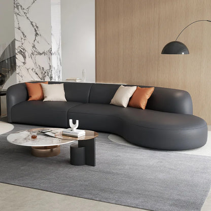 Italian minimalist curved living room leather sofa modern light luxury