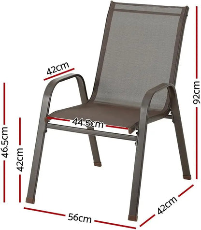 Set of 6 Outdoor Dining Chairs Stackable Patio Deck Chair, Lounge Garden Furniture Seating Backyard Indoor, Steel Textile Fabri