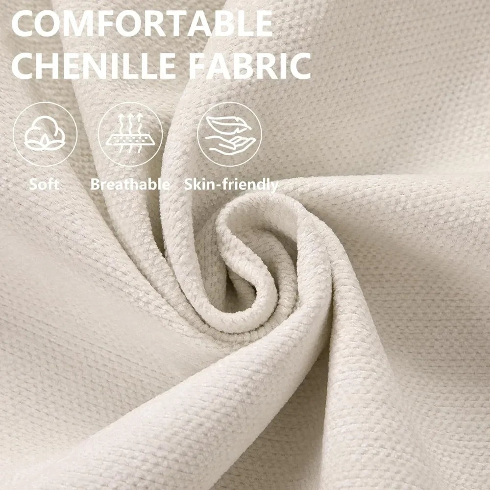 White Chenille Oversized Chaise Lounge with Ottoman 57.5 Inch Reading Chair Comfortable Sofa Bed for Indoor Furniture