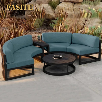 Nordic outdoor sofa coffee table combination simple courtyard waterproof sunscreen circular arc furniture