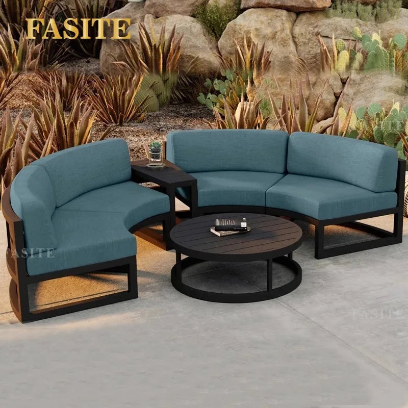 Nordic outdoor sofa coffee table combination simple courtyard waterproof sunscreen circular arc furniture