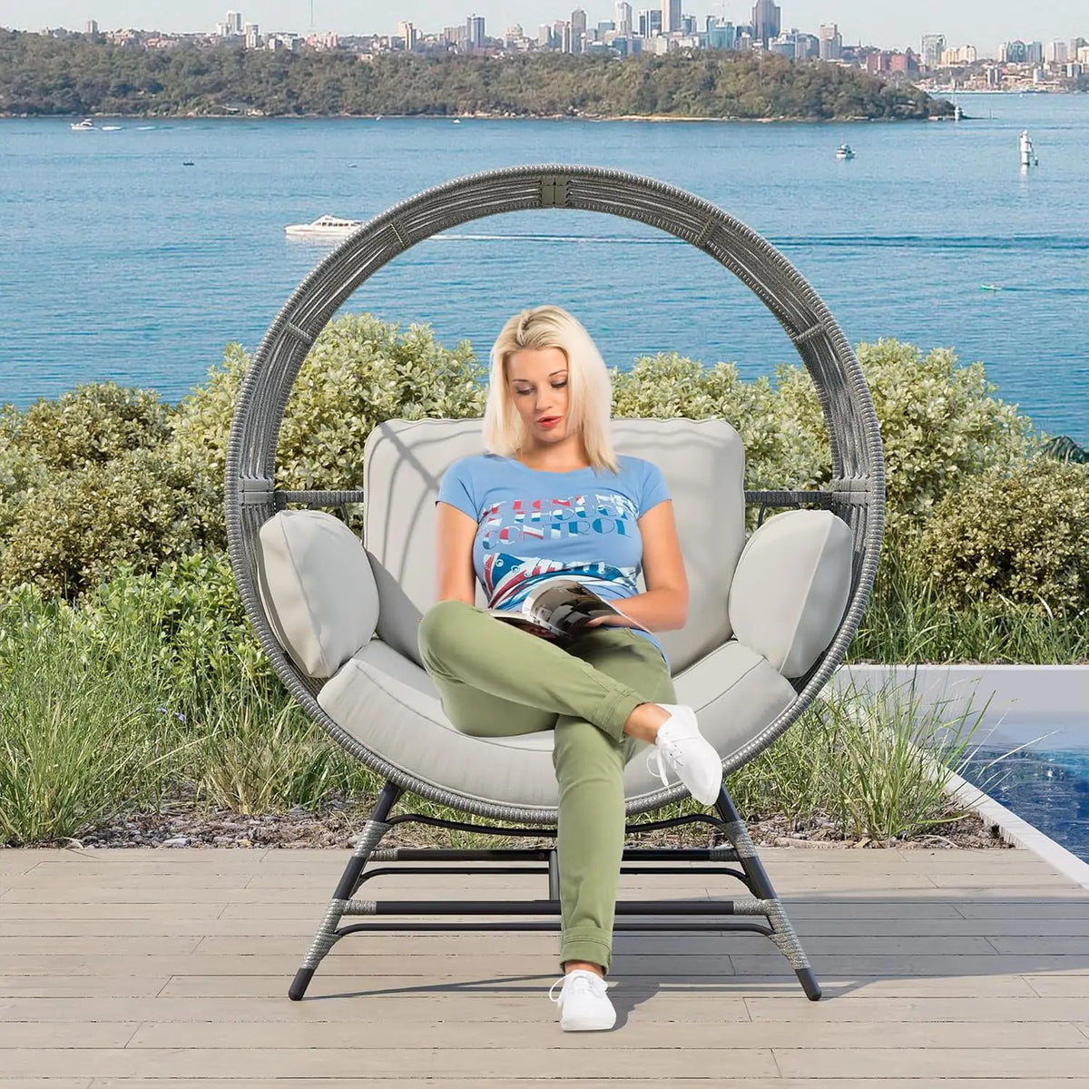 Egg Chair Outdoor Indoor, Oversized Rattan Chair with Thicken Cushion, 510LBS Capacity Wicker Patio Lounge Chair