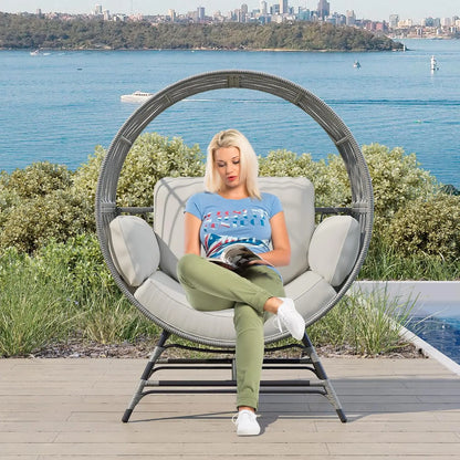 Egg Chair Outdoor Indoor, Oversized Rattan Chair with Thicken Cushion, 510LBS Capacity Wicker Patio Lounge Chair