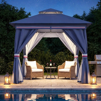 Outdoor Gazebo 8'x8' Heavy Duty Tent with Double Roofs, Mosquito Nettings Privacy Screens for Backyard Garden Deck, Customized