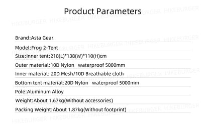 2 Person Ultralight Backpacking Tent 1.69kg 5000mm Waterproof 10D Nylon Triple Cross Pole Tent for Camping Hiking Trekking