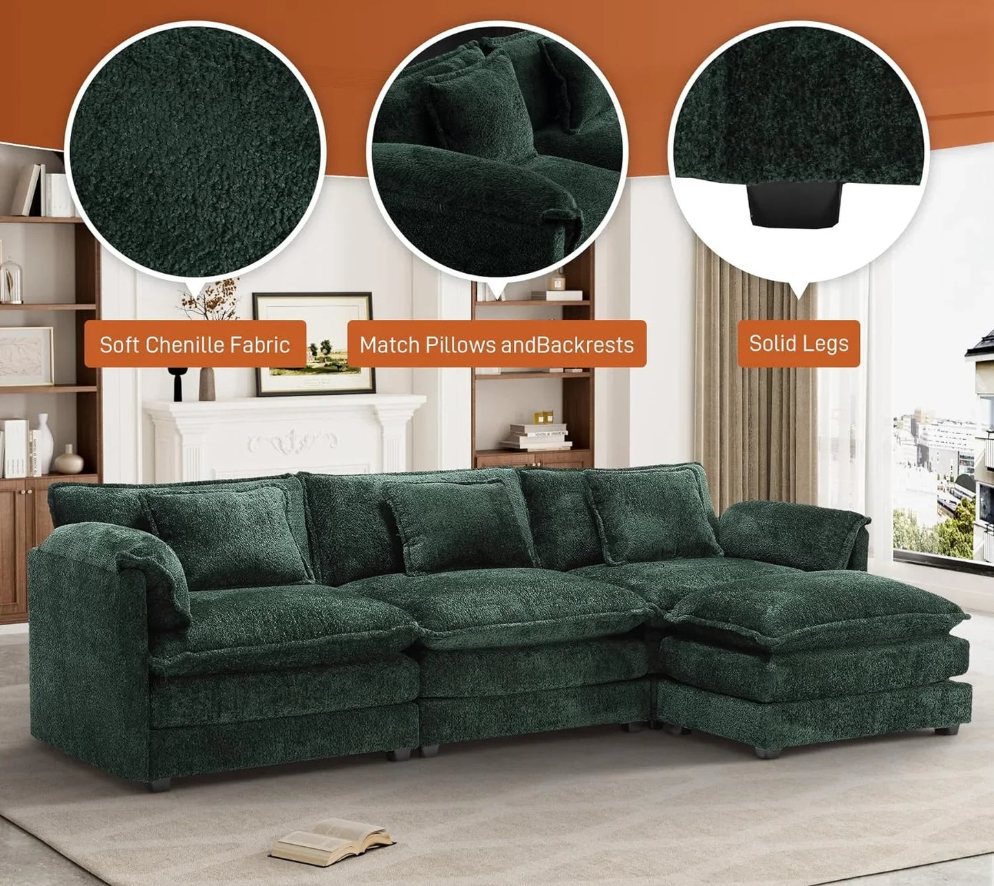 #For 112" Oversized Sectional Sofa Cloud Couch for Living Room, Chenille Modern Upholstery L Shape Sofa, Comfy Boucle Modular Sl