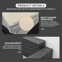 Patio Wicker Furniture Set 6 Pieces Outdoor PE Rattan Conversation Couch Sectional Chair Sofa Set with Grey Cushion