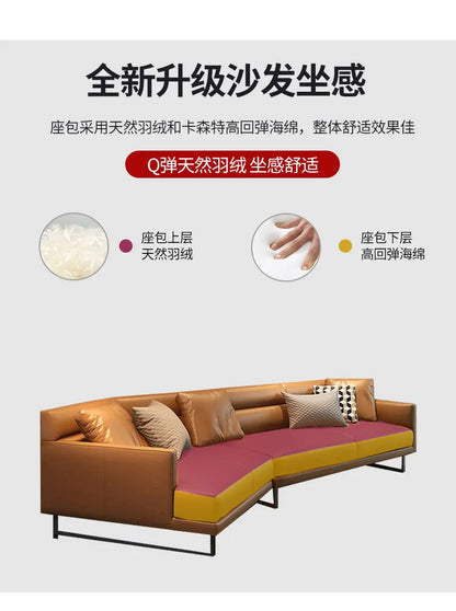 Italian minimalist leather sofa living room size apartment princess corner first layer cowhide down combination light luxury sty