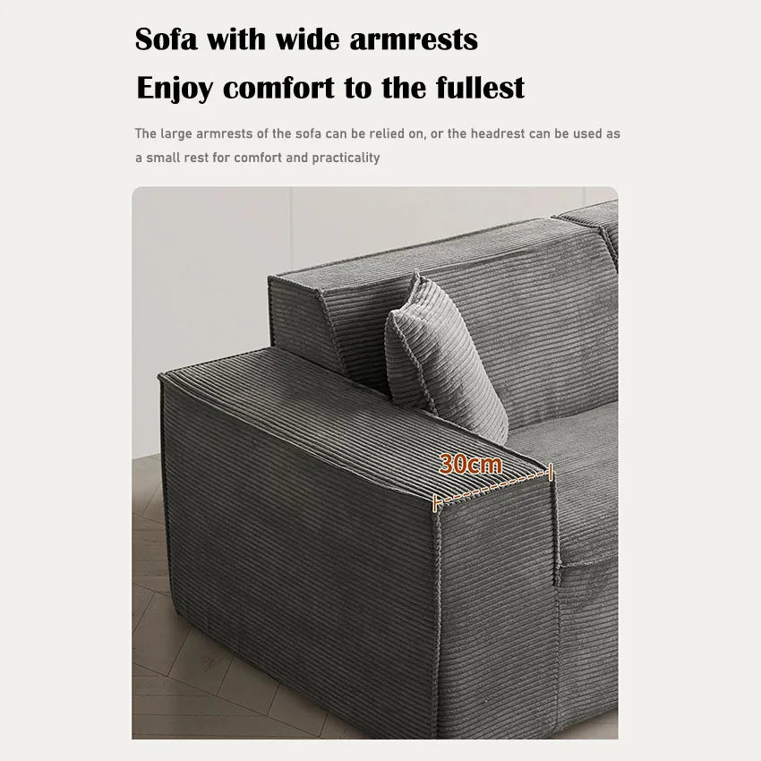 Three-Seater Sofa Vacuum Compressed Sofa Tofu Block Retro Corduroy Fabric, Durable Pure Sponge, Frameless, Minimalist Living Roo