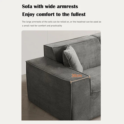 Three-Seater Sofa Vacuum Compressed Sofa Tofu Block Retro Corduroy Fabric, Durable Pure Sponge, Frameless, Minimalist Living Roo