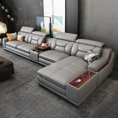 Wholesale Smart Leather Sectional Sofa Set with Bluetooth Speaker - Modern L-Shaped 7-Seater Luxury Living Room Furniture