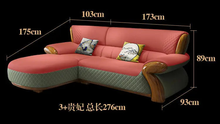 New leather sofa modern simple light luxury ebony solid wood new Chinese small apartment living room popular furniture