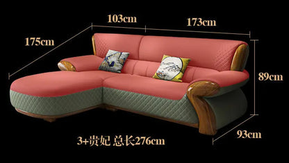 New leather sofa modern simple light luxury ebony solid wood new Chinese small apartment living room popular furniture