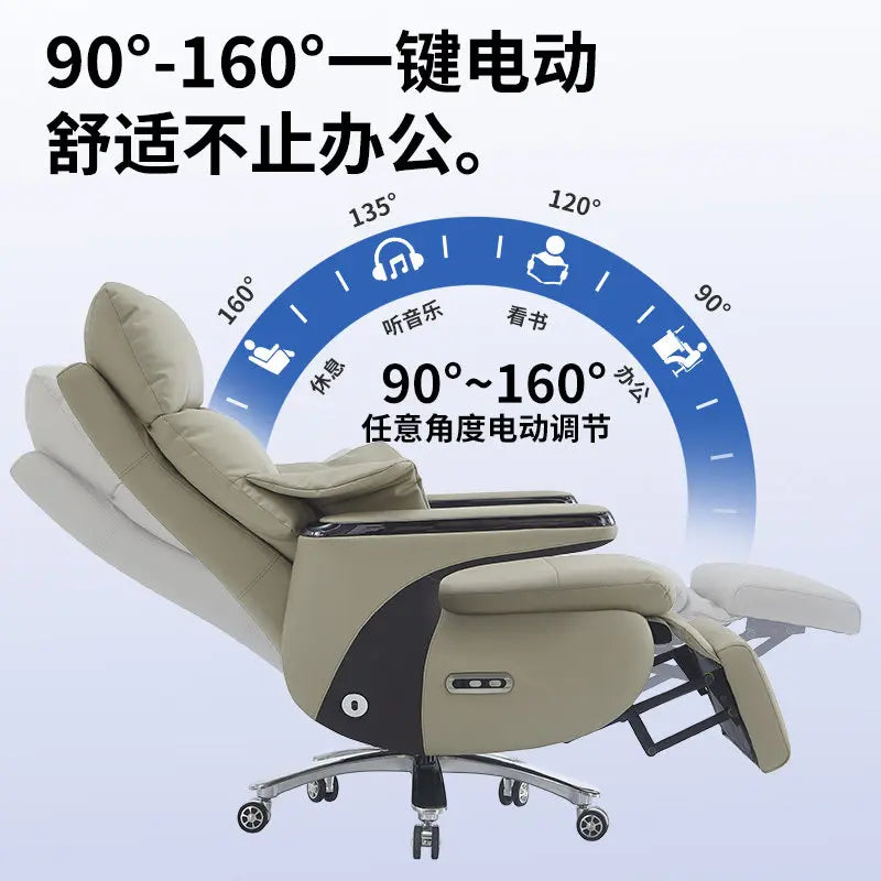 New Electric Genuine Leather Executive Chair - High-Back Reclining Office Desk Chair for Daytime Rest and Prolonged Sitting JT40