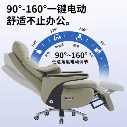 New Electric Genuine Leather Executive Chair - High-Back Reclining Office Desk Chair for Daytime Rest and Prolonged Sitting JT40