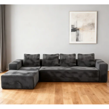 Gray Upholstered Cloud Sectional - L-Shaped Chaise Deep Seat Modern Modular Couch No Assembly Needed
