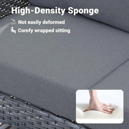 HOT-4 Pieces Patio Furniture Set, Outdoor Wicker Sofa with Coffee Table, Chairs, All Weather High Back  Couch Cushions, Dark Gre