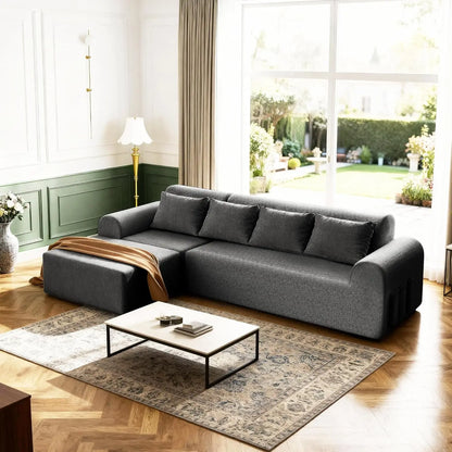 105.5" Cloud Boneless Sectional Sofa for Living Room, 4-Seater L-Shaped Comfy Couch with Ottoman, 4 Pillows, Deep, Customized