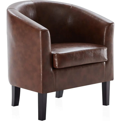 Living Room Chair, Faux Leather Round Accent Barrel Chair (Caramel)