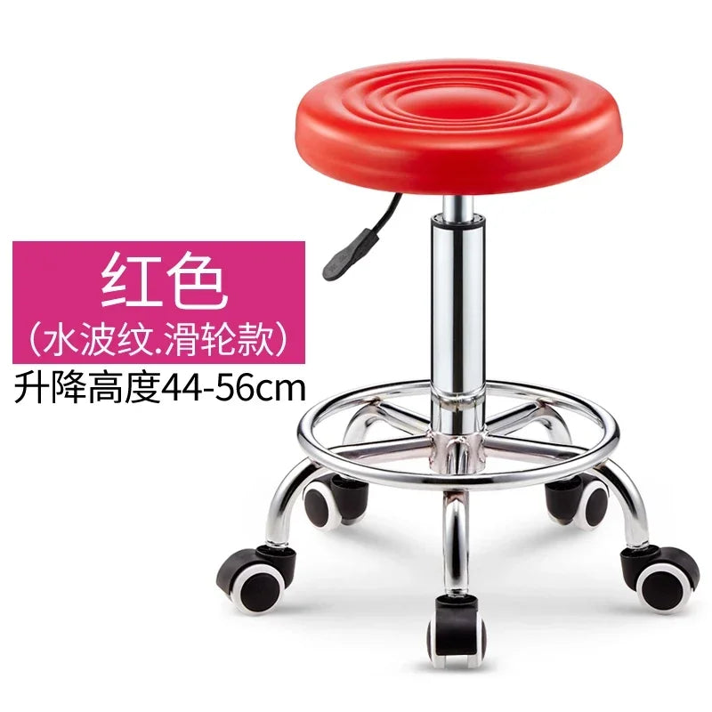 Black PU Leather Rolling Stool Round Swivel Stool with Wheels Height-Adjustable Seat for Salon Tattoo or Office Use