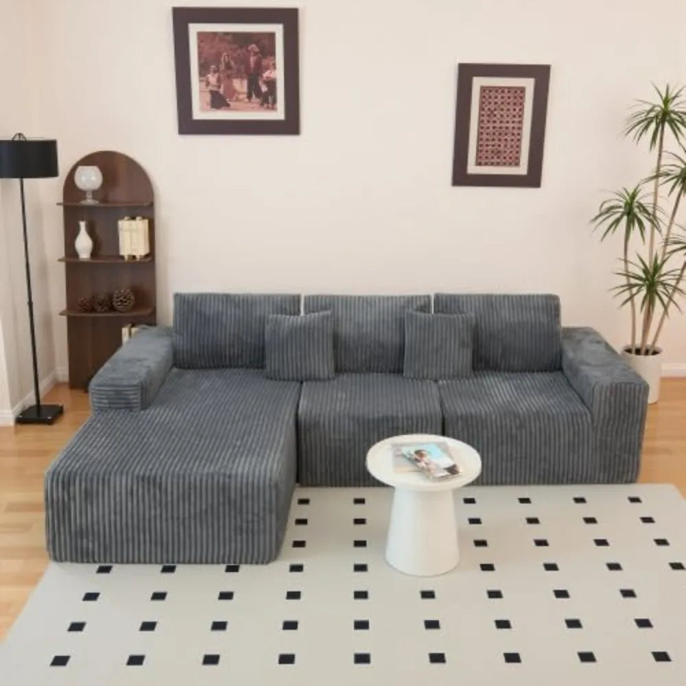Modern Minimalist Sectional Sofa: L-Shape Cloud Couch with Deep Seats Right Chaise - Black
