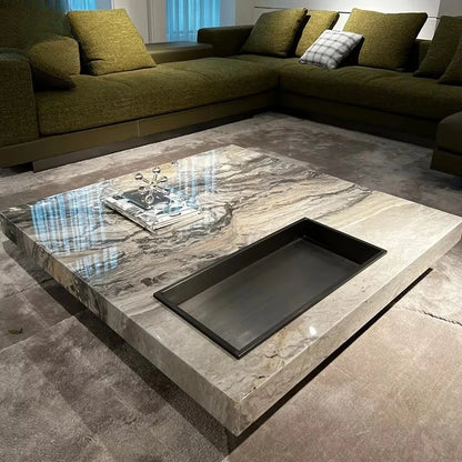 Modern Coffee Table Natural Marble Top Black Marble Coffee Table Center Table for the Living Room